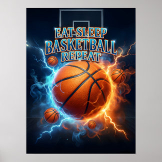 Poster Manger Sommeil Basket-ball Feu