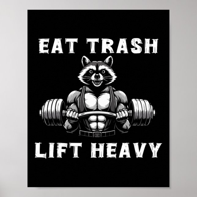 Poster Manger Trash Lift Lourd Racoon Lifting Fitness Wo (Devant)