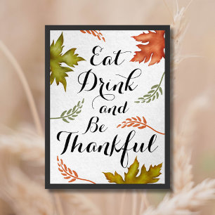 Poster Mangez Boire Et Soyez Heureux Chute Thanksgiving W