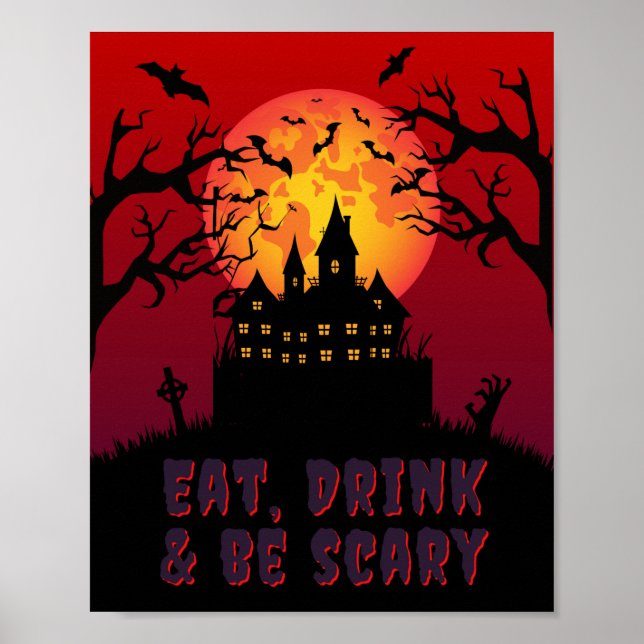 Poster Mangez, buvez et soyez effrayant Halloween (Devant)