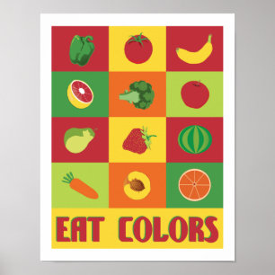 Poster Mangez des fruits et légumes 11 x de couleurs la