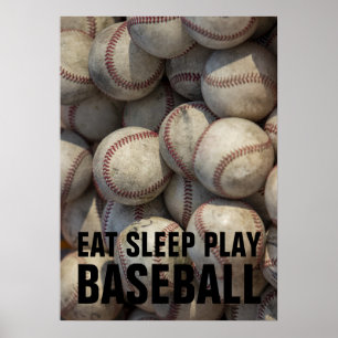 Poster Mangez le sommeil Jouer noir et blanc Baseball Mot