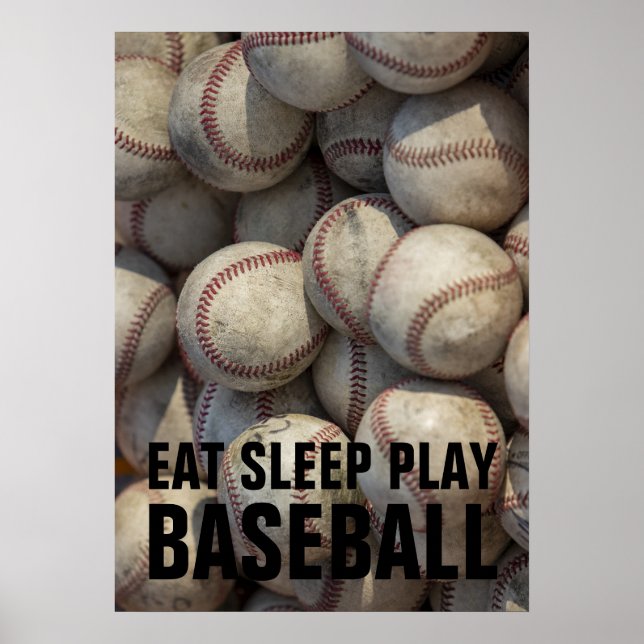 Poster Mangez le sommeil Jouer noir et blanc Baseball Mot (Devant)