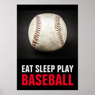 Poster Mangez le sommeil Jouer noir et blanc Baseball Mot