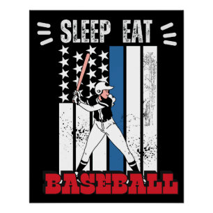 Poster Mangez Sleep Baseball Joueur Funny Baseball
