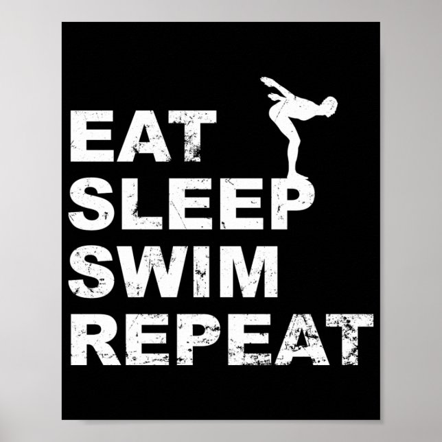 Poster Mangez Sleep Swim Repeat - Citation drôle pour Swi (Devant)