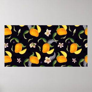 Poster Mango. Motif sans couture avec tropique jaune et r