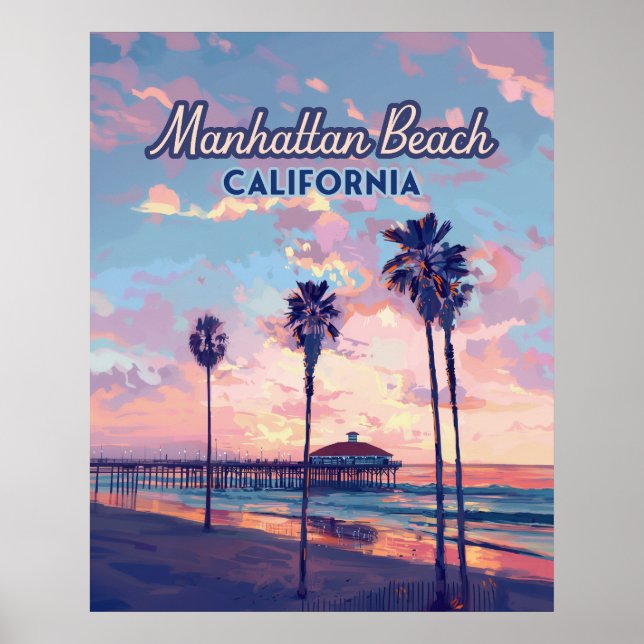 Poster Manhattan Beach Californie Los Angeles Retro (Devant)