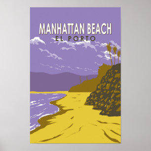 Poster Manhattan Beach Californie Voyage Art Vintage