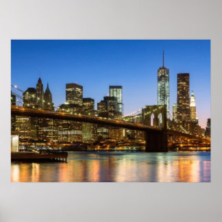 Poster Manhattan et Brooklyn Bridge à Dusk
