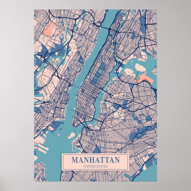 Poster Manhattan - États-Unis Breezy City Carte (Devant)