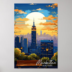 Poster Manhattan New York Art illustration de voyage vint