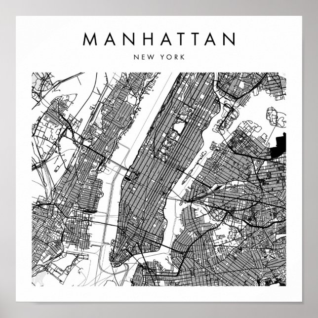 Poster Manhattan New York Minimal Modern Street Map (Devant)