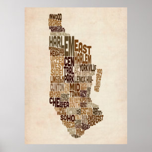 Poster Manhattan New York Typographie Carte texte