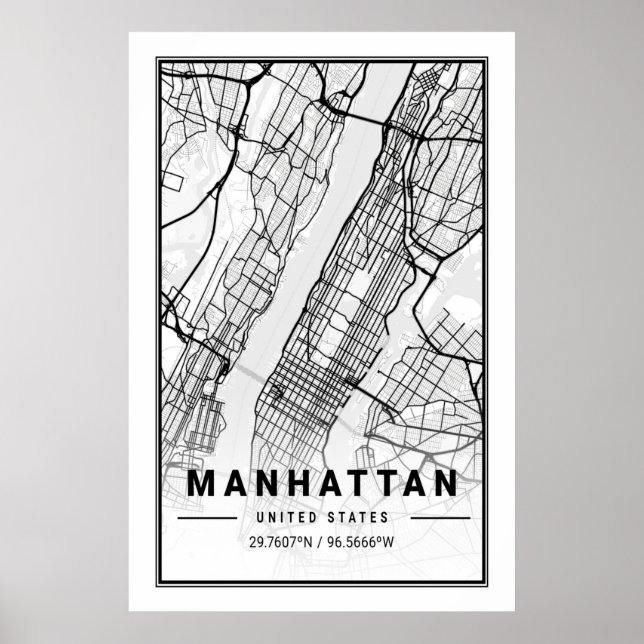Poster Manhattan New York USA Cities Travel City Map (Devant)