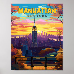 Poster Manhattan New York USA illustration de voyage vint