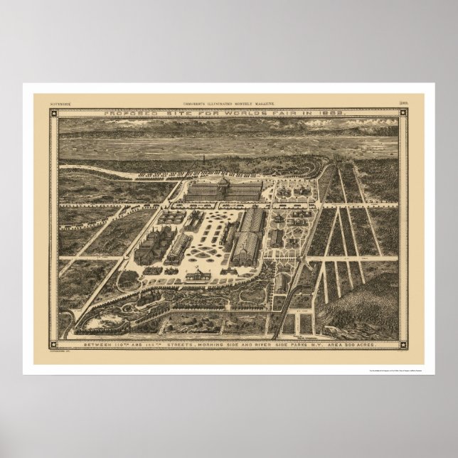 Poster Manhattan New York Worlds Fair Map 1883 (Devant)