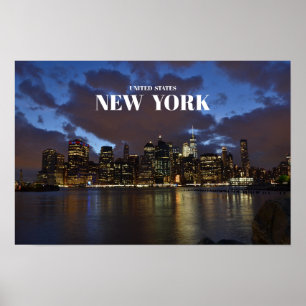 Poster Manhattan Skyline À La Nuit - New York