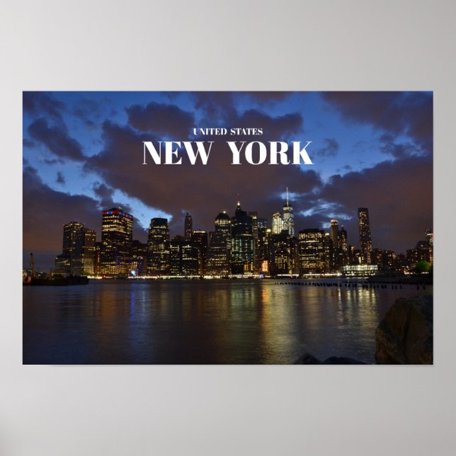 Poster Manhattan Skyline À La Nuit - New York (Devant)
