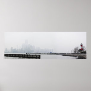 Poster Manhattan Skyline dans le brouillard avec phare