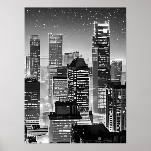 Poster Manhattan Under the Stars en noir et blanc (Devant)