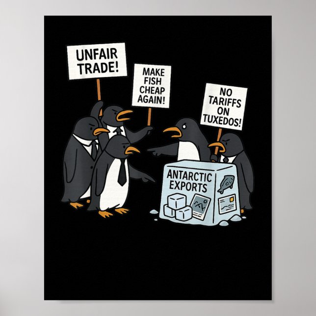 Poster Manifestation de pingouins contre les tarifs douan (Devant)