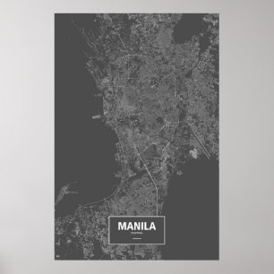 Poster Manille, Philippines (blanc sur noir)