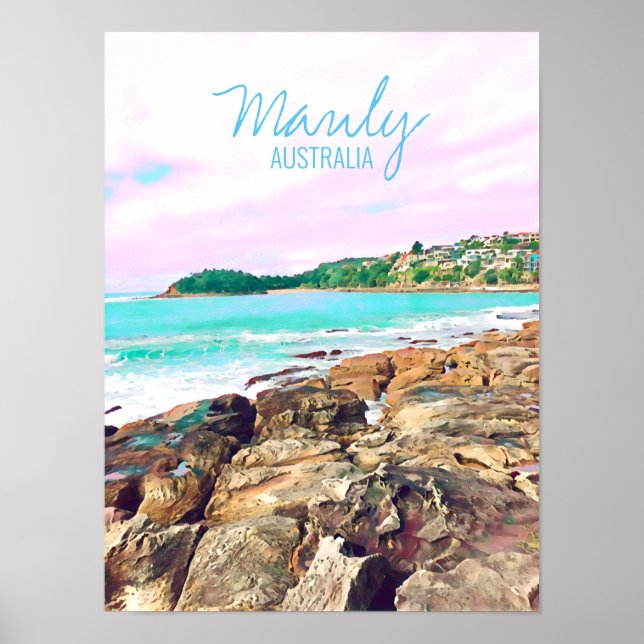 Poster Manly Beach surf océanique Australie Voyage (Devant)