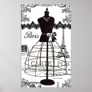 Poster Mannequin de mode de Paris, noir et blanc