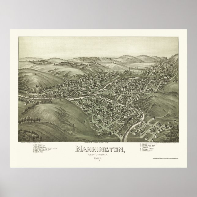 Poster Mannington, WV Carte panoramique - 1897 (Devant)