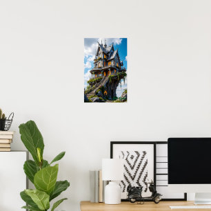 Poster Manoir gothique majestueux au bord de la falaise