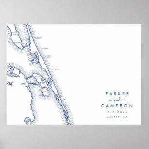 Poster Manteo NC Carte Mariage Marine Blue Guest Book Pos