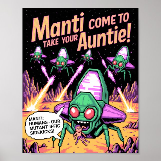 Poster  Manti Aliens Abduction Party! Defender Arcade '81 (Devant)