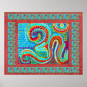 Poster MANTRA : Om 108 fois Saint Arrière - plan rouge