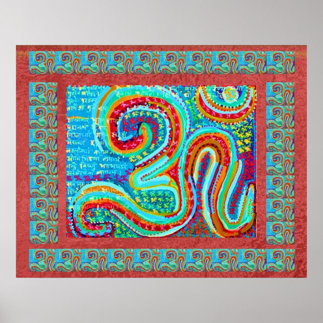 Poster MANTRA : Om 108 fois Saint Arrière - plan rouge (Devant)