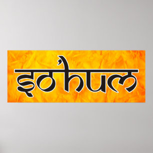 Poster Mantra SO HUM - flat black & white contour