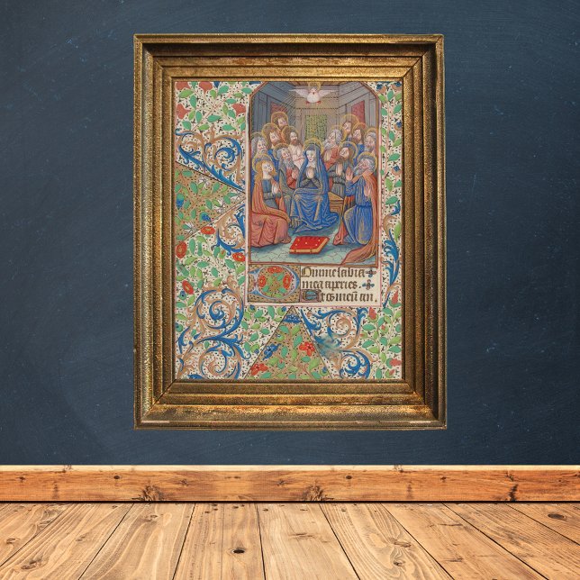 Poster Manuscrit médiéval illuminé de la Pentecôte (The Pentecost Medieval Illuminated Manuscript Poster)