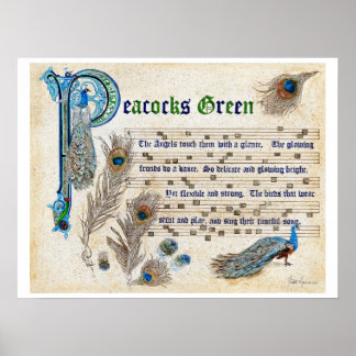 Poster Manuscrit vert Peacocks