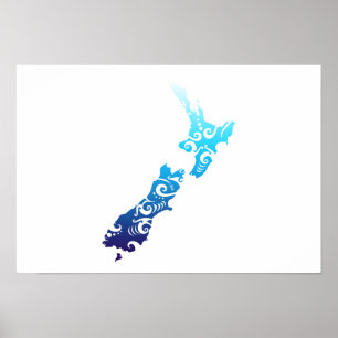 Poster Maori New Zealand Map Tribal