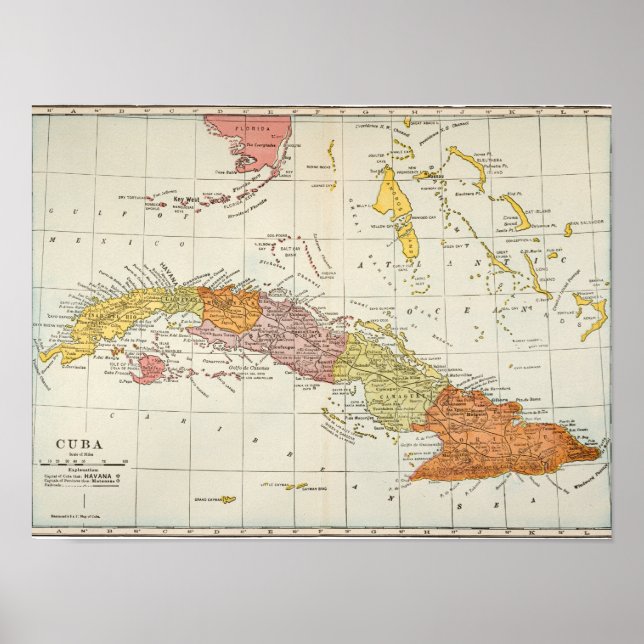 POSTER MAP : CUBA, 1900 (Devant)
