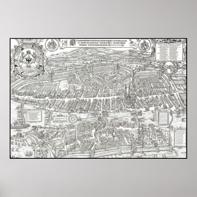 Poster MAP de ZURICH c. 1576 (Devant)