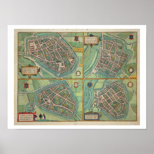 Poster Map of Arnhem, Velmo, Gelre et Ruerm, from 'Civi (Devant)