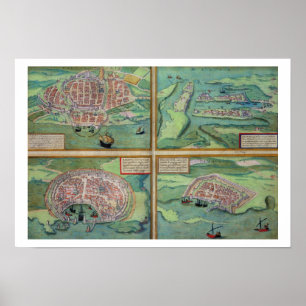Poster Map of Calais, Malte, Rhodes, et Famagusta, from