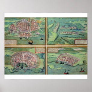 Poster Map of Calais, Malte, Rhodes, et Famagusta, from