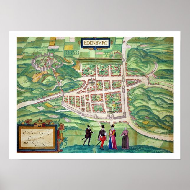 Poster Map of Edinburgh, from 'Civitates Orbis Terrarum' (Devant)