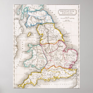 Poster Map of England Britannia Antiqua