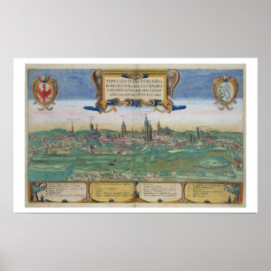 Poster Map of Lublin, from 'Civitates Orbis Terrarum' by