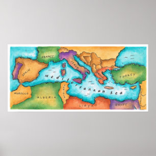 Poster Map of Mediterranean Sea