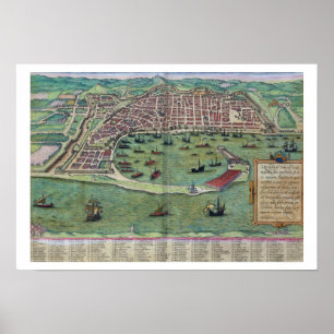 Poster Map of Messina, from 'Civitates Orbis Terrarum' by