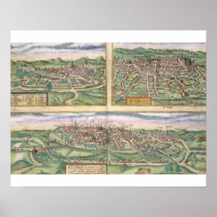 Poster Map of Montpellier, Tours, and Poitiers, from 'Civ